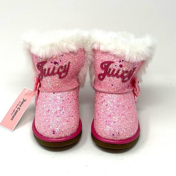JUICY COUTURE Lil Yorba Linda Toddler Girls Ankle Boots Pink Bling Faux Fur NEW - Picture 12 of 15